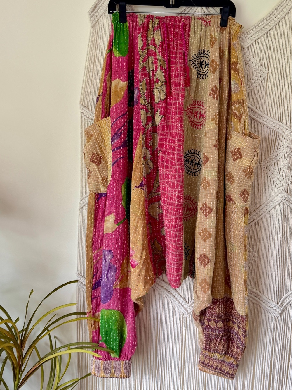 Kantha Bae Be Still Harem Pink/Tan Vintage Sari Cotton Kantha Pants OS